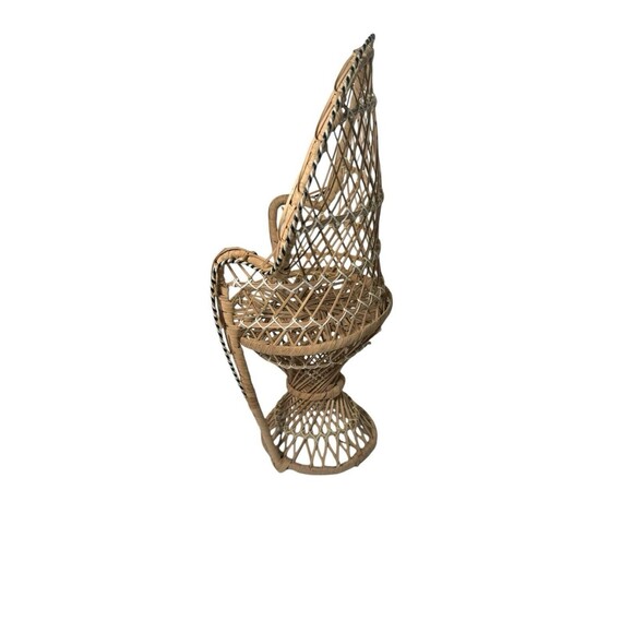 Wicker Peacock Chair Fan Back Rattan Doll Plush Plant Stand Small Boho Decor 15” - Picture 5 of 12